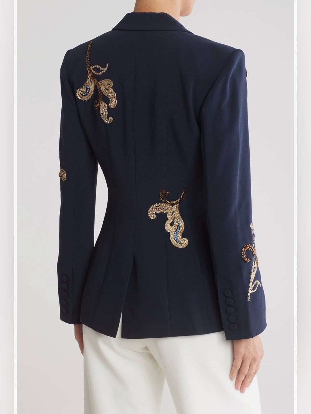 NWT Cinq à Sept Cheyenne Paisley Embellished Blazer Navy – Size 6 - Picture 4 of 12